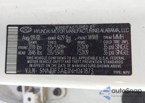 2022 Hyundai Tucson Sel z USA, uszkodzony, nr VIN 5NMJF3AE1NH041873